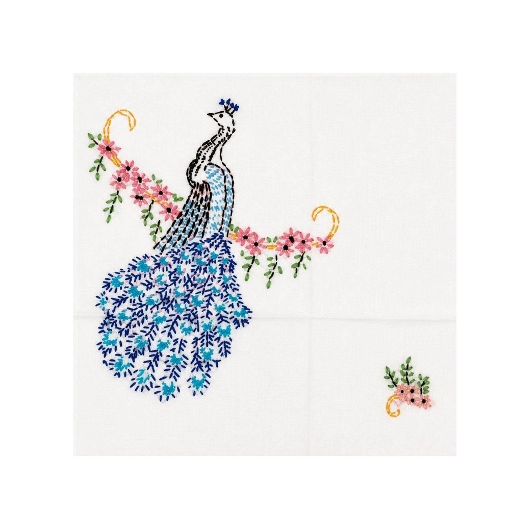 Vintage Cannon King PillowCases Handmade Embroidery Peacock NeedlePoint 30.5x21"